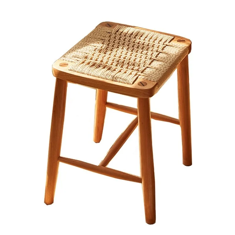 Original solid wood rope rattan woven comb table small makeup stool used for second-hand furniture changing shoes ining chair
