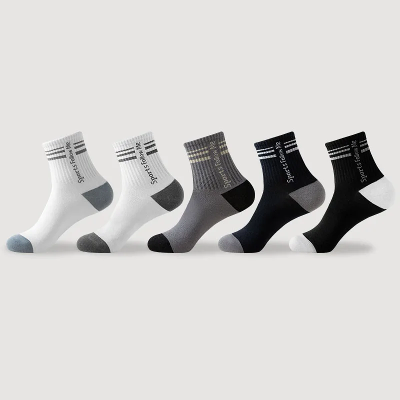 Calcetines de algodón de alta calidad para hombre, medias gruesas, absorbentes de sudor, resistentes al desgaste, deportivas, baloncesto, otoño e invierno, 5 pares