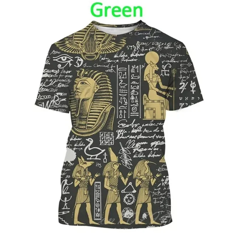 Ancient Egyptian Text 3D Printing T-shirt Pharaoh\'s Eye Egyptian Mural Creative Casual Short-sleeved Tshirt Tees Mens Clothing