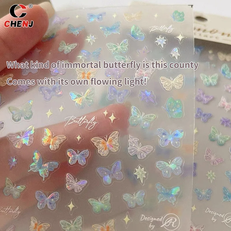 1PCFashion Delicate Vlinder Vleugel Streamer Laser Stickers Geavanceerde Reliëf Nail Art Stickers Kleurrijke Vlinder Fee Stickers