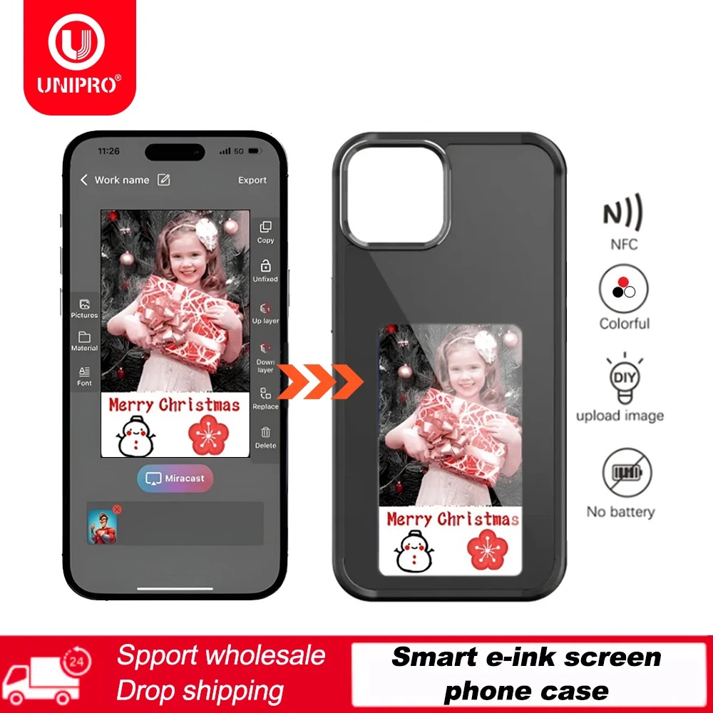 NFC Function Smart Phone Cases For iPhone 15 14Pro Max E ink Screen DIY Phone Cover With Protector Back Funda With Gift Screen