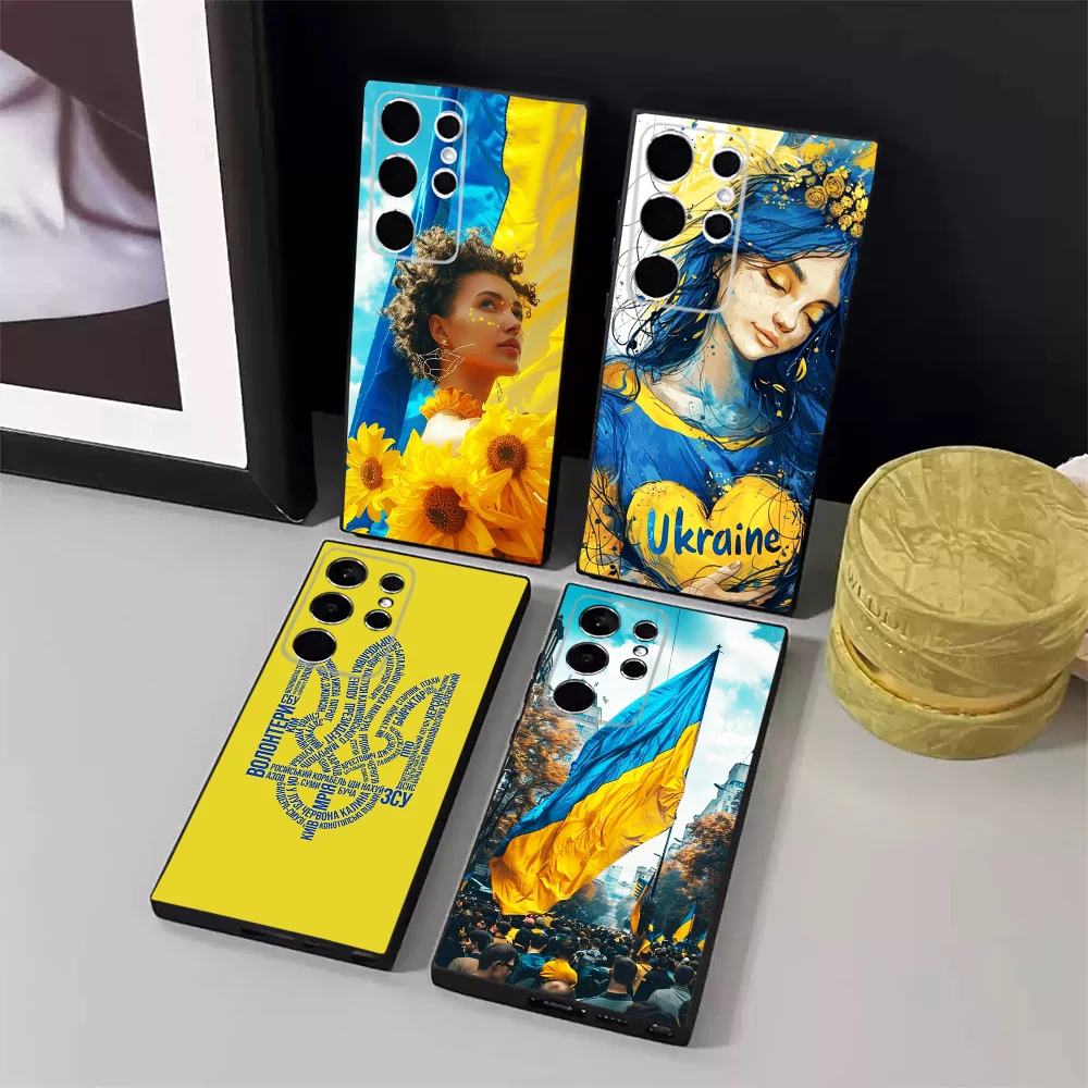 U-Ukraine Flag U-Ukrainian Girl Phone Case For Samsung S24,23,22,30,21,10,9,Ultra,Plus,Lite,FE,5G Black Soft Case