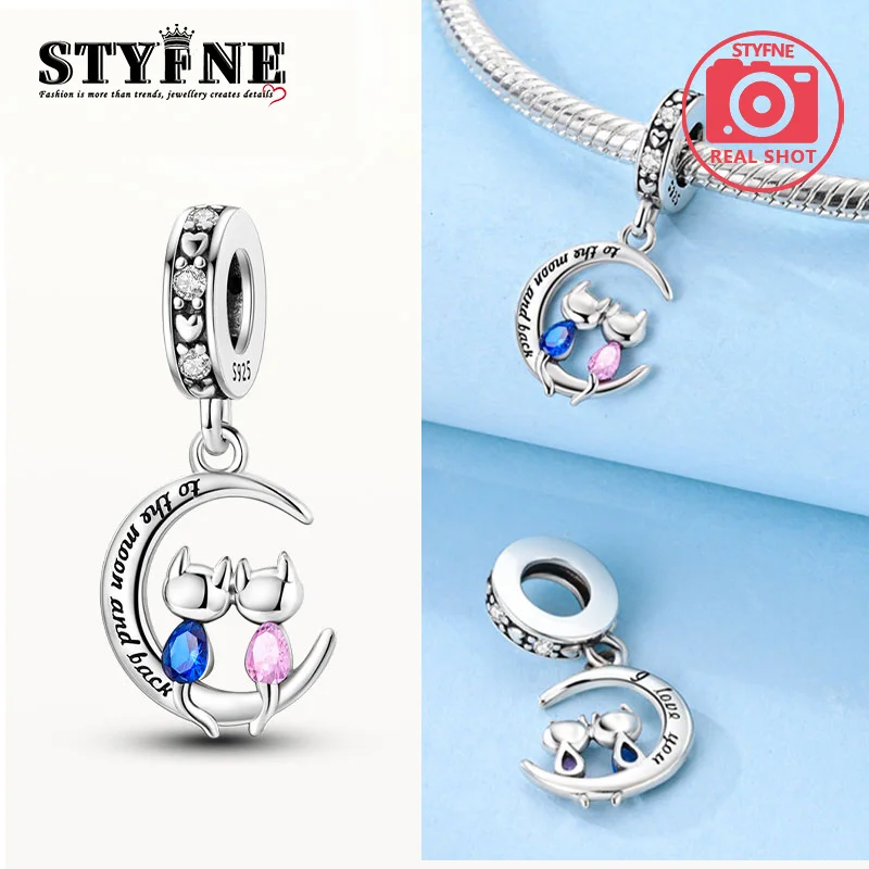 

Original Charms 925 Silver Moon and Cat Couple Pendants Fit Charms Plata 925 Bracelets for Women Jewelry Making Diy Fine Gifts