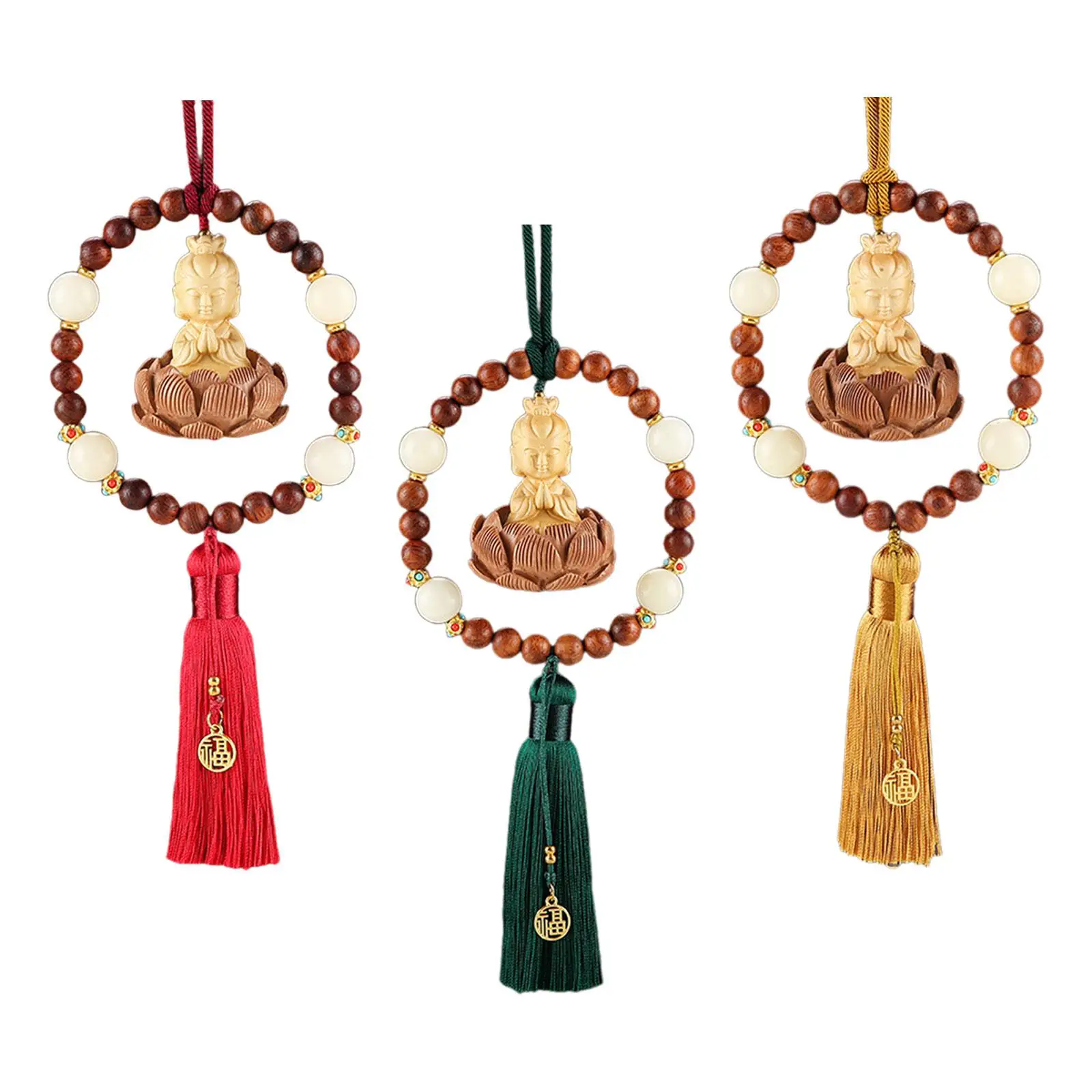 Generic Buddha Statue Car Pendant Universal Blessing Auto Interior Dangle Rear View Mirror Pendant Tassel Car Hanging Decoration