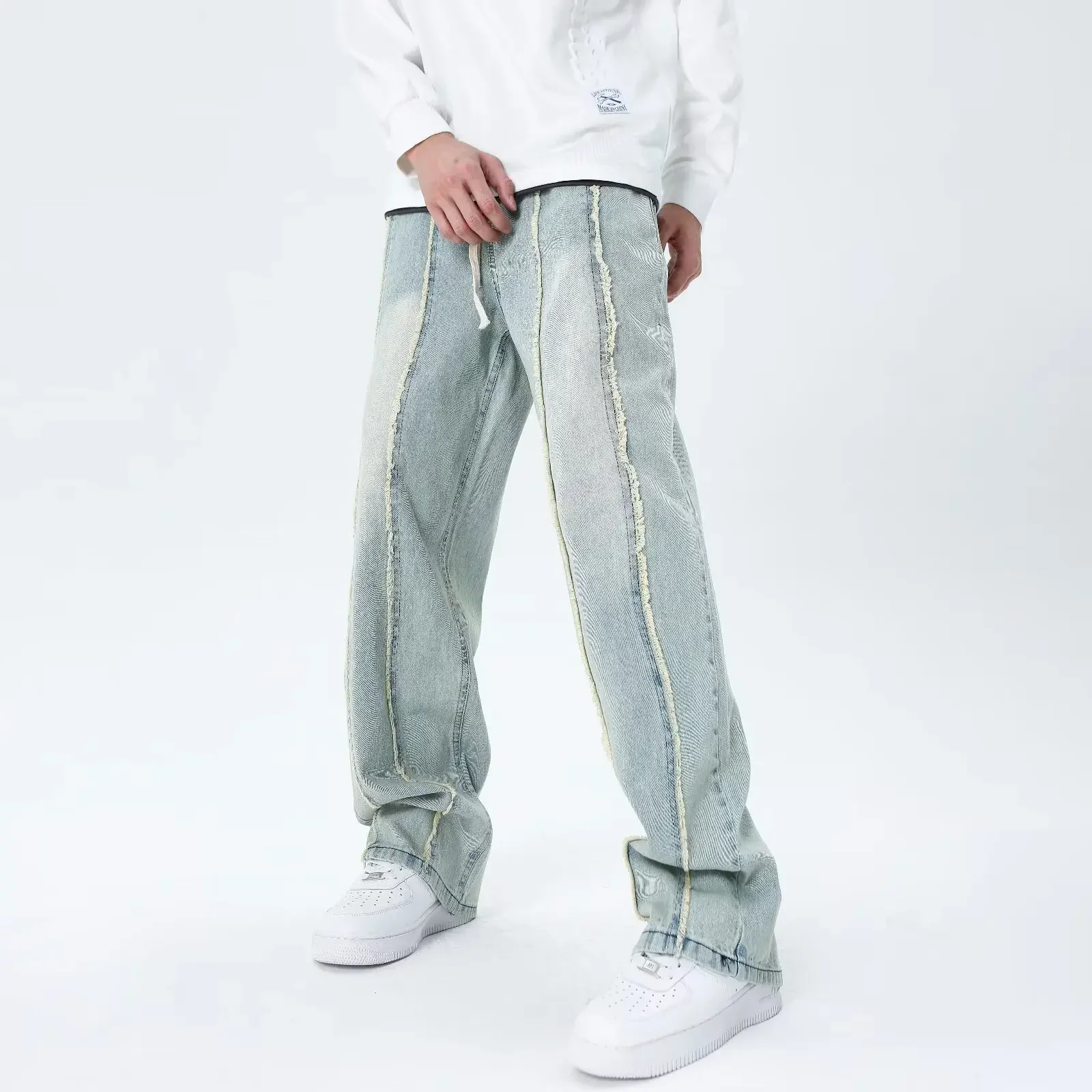 2023 Y2K Streetwear Elastic Waist Baggy Jeans Pants Men Clothing Sweatpants Male Drawstring Vintage Denim Trousers Ropa Hombre