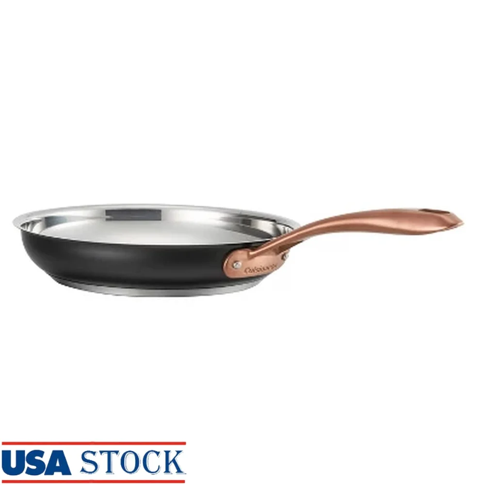 

10 Inch Matte Black Stainless Steel Skillet Blush Bronze Handle Even Heating Dishwasher Safe Oven Induction Compatible Cooking