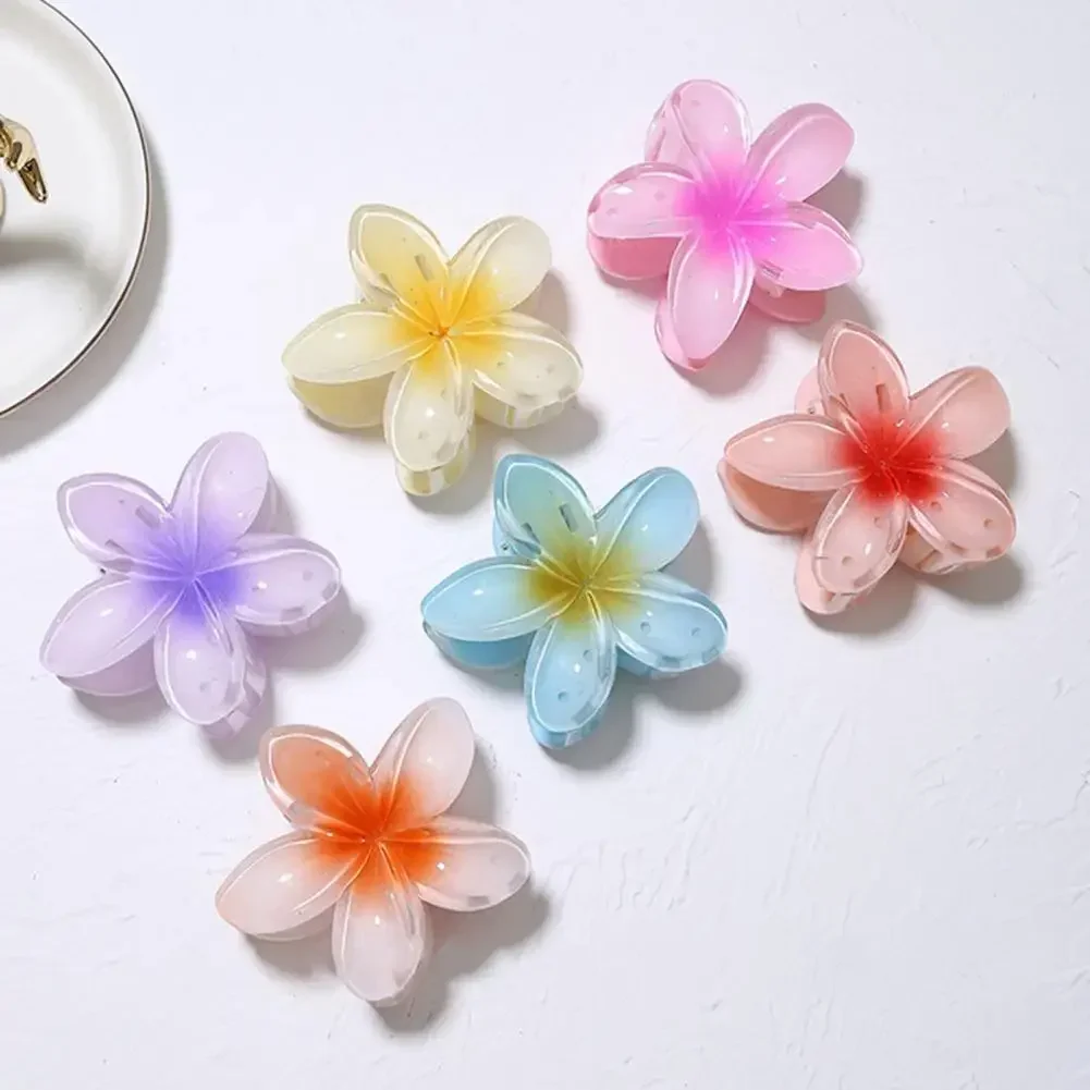 Summer Gradient Flower Acrylic Hair Clip For Women Girls Sweet Ponytail Hair Claw Shark Hairpin Barrettes Hair Accessories