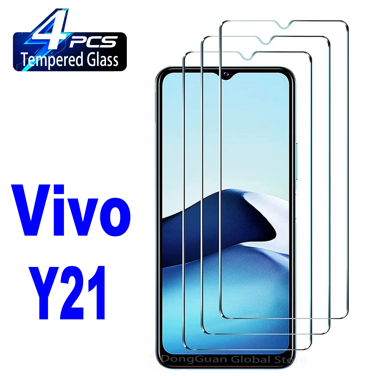 2/4 Buah Kaca Tempered untuk Vivo Y21 Pelindung Layar Kaca Film