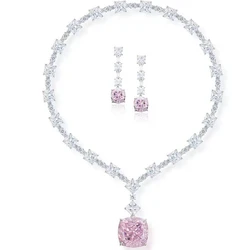 Luxury Sparkling Radiant Cut Square Yellow High Carbon Diamond Tennis Chain Necklace Long Drop Earrings Jewelry Sets For Women