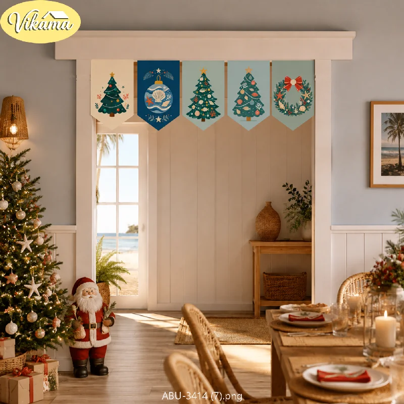 VIKAMA Nautical Style Christmas Pennants Seashell Starfish Christmas Tree Banners Coastal Themed Party Decorations Festive