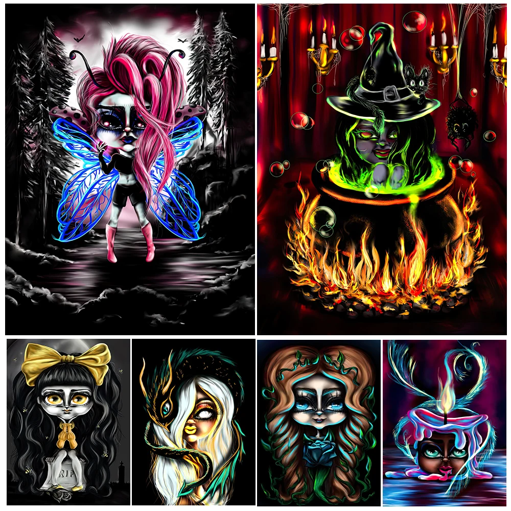 Fairy,Witch,Little Vampire,Elf Wall Art And Canvas Painting Gothic Witchcraft&Magic Girl Art Poster Print Home Decor Unframed