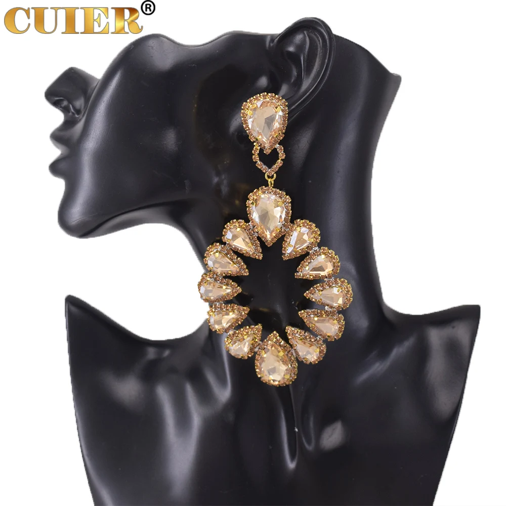 

CUIER Luxury 4.5" Big Drop Earring Jewelry for Women Party Wedding Glass Gemstones Crystal Exquisite Christmas Gift for Girls