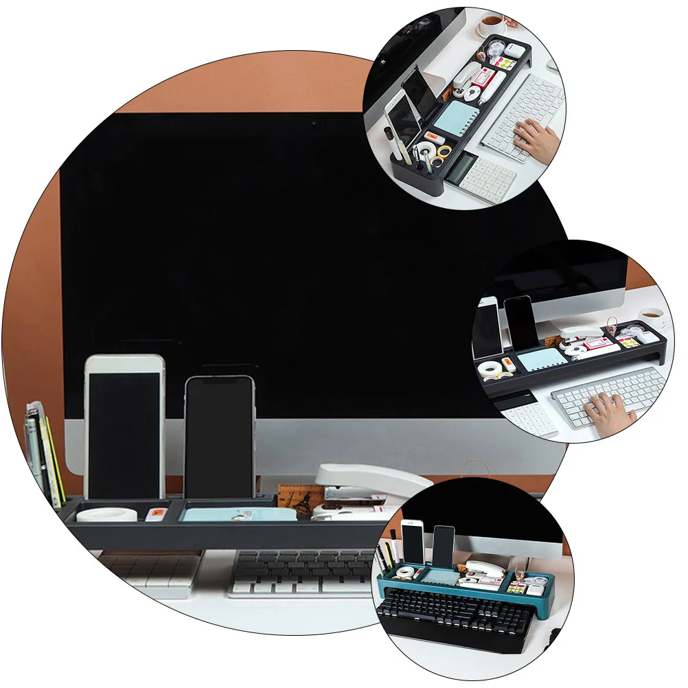 

Multifunctional Desktop Keyboard Storage Rack ABS Material Office Home Organizer Sundries Storage Container Desktop