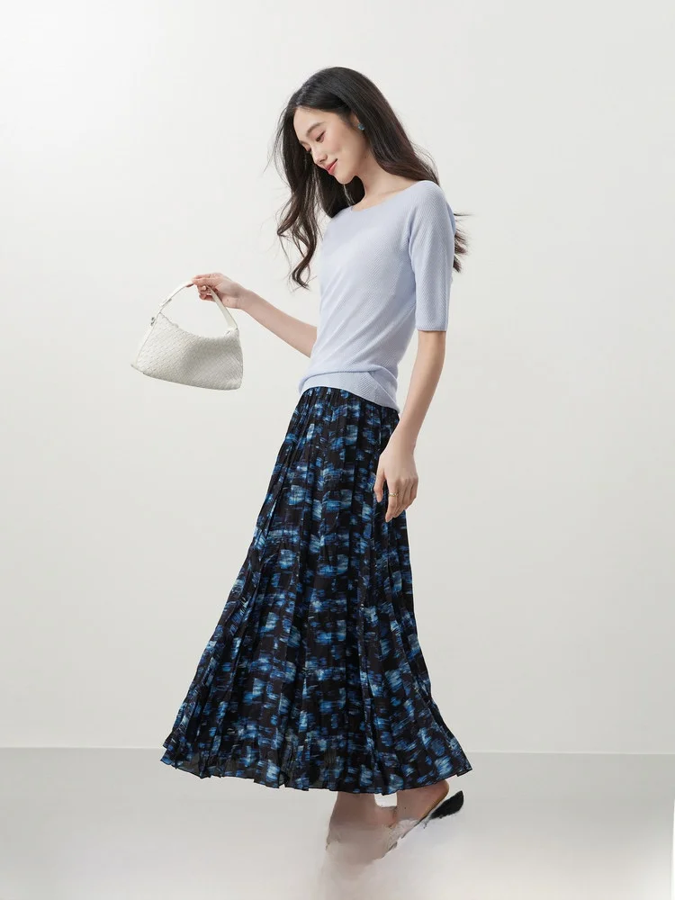 

Элегантная легкая плиссированная юбка с принтом для женщин, с завышенной талией, А-силуэт, из полиэстера, для повседневной носки, стандартный крой