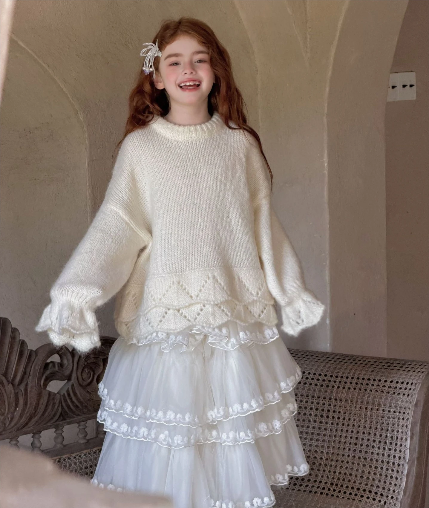 Children's Clothing 2026 Autumn New Ruffled Pullover Sweater for Girls Loose and Casual Knitted Top