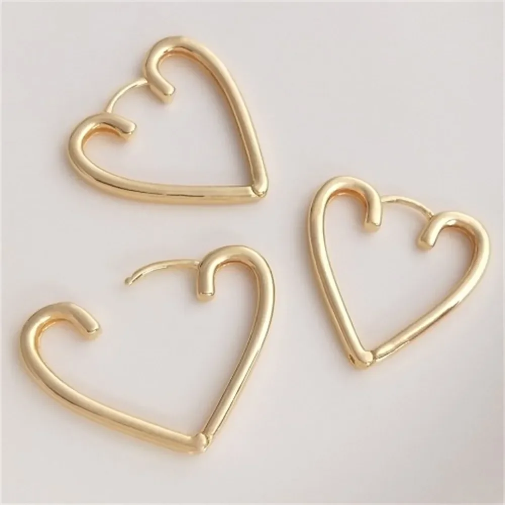 14K Gold Peach Heart Ear Buckle Heart-shaped Earrings Fashion Light Luxury Temperament Fairy DIY Handmade Ear Jewelry E139