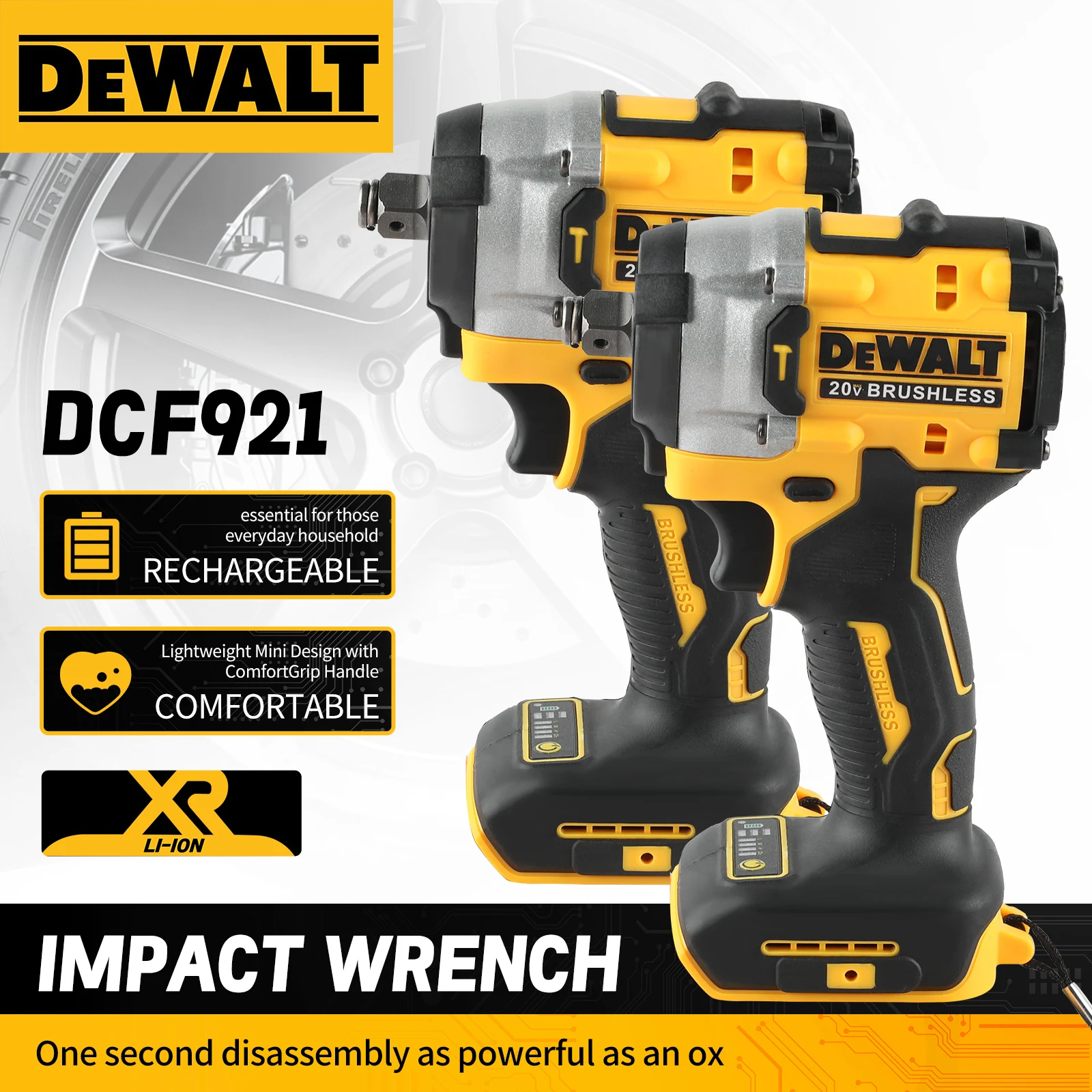 

Аккумуляторный ударный гайковерт DEWALT DCF921 20В, бесщеточный, с регулируемой скоростью, высоким крутящим моментом
