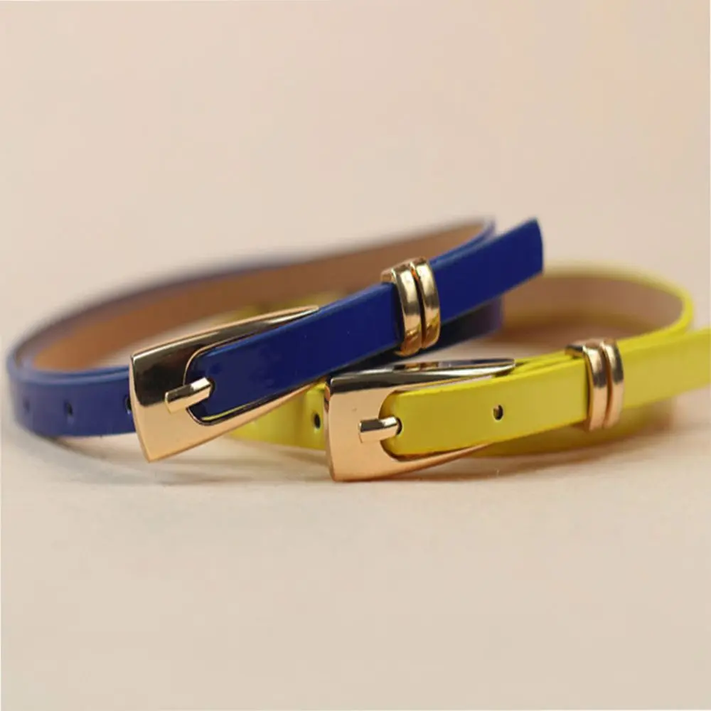 Simple Skirt Accessories PU Leather Multicolor Leather Narrow Lady Girl Buckle Candy Color Belt Skinny Waist Thin