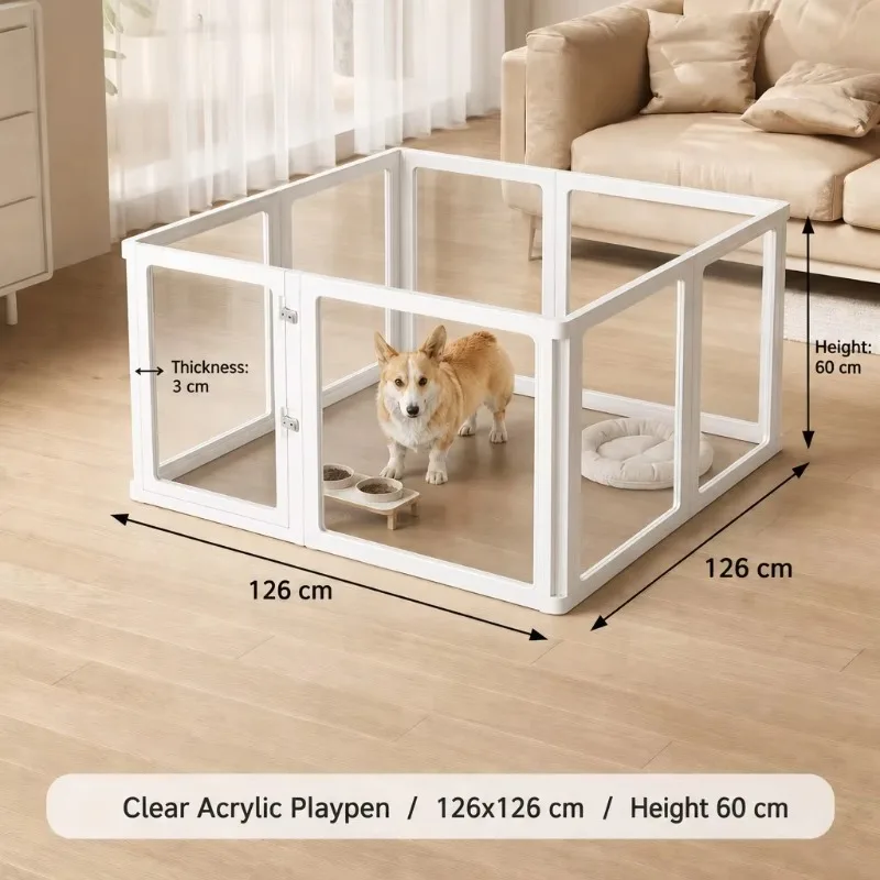 Acrylic dog fence is foldable, transparent, easy to assemble, suitable for indoor pets such as cats, dogs, and small animals