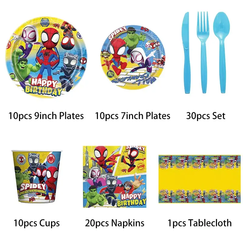 Spidey And Friends Birthday Party Decoration Kids Spidey Theme Tableware Set Plates Balloons Deco Happy Banner Supplies For Boy