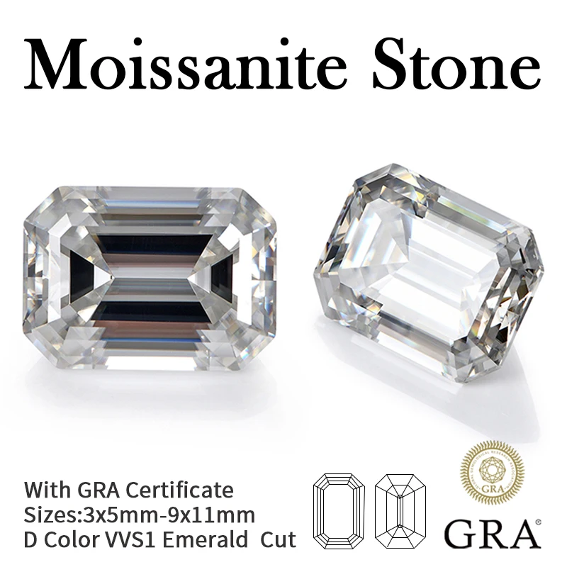 

Moissanite Loose Stone D Color Emerald Cut Pass Diamodn Tester VVS1 Gemstone Beads for DIY Jewelry Making with GRA Certificate