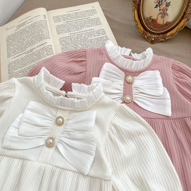 Princess Baby Girl Romper 0-24Months Newborn Solid Color Long Sleeve Bow Bodysuit Hat 2PCS Autumn Outfits Birthday Party Clothes