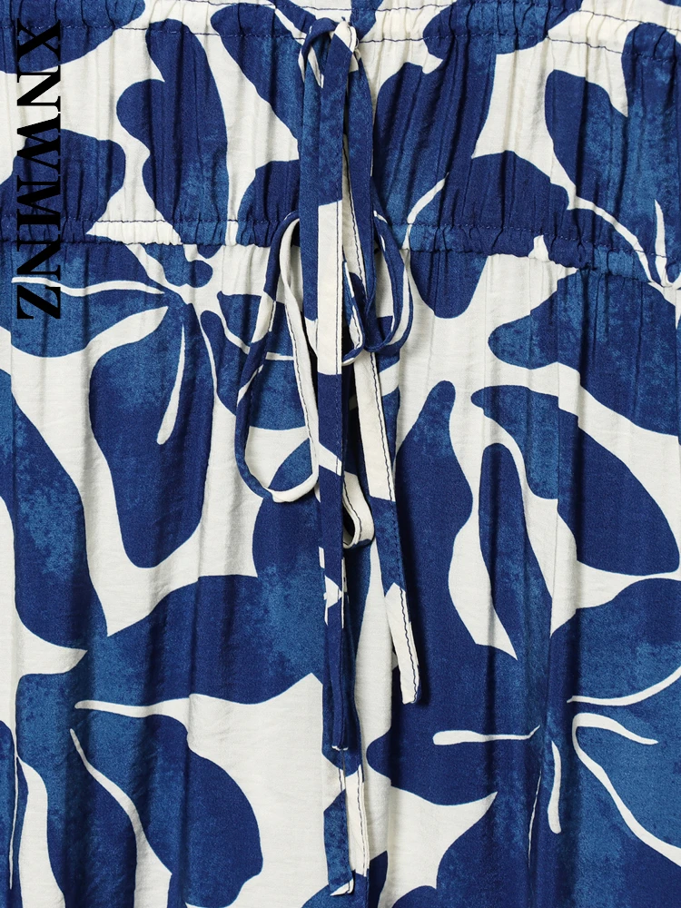 XNWMNZ 2025 Summer Women Clothing Holiday Chic V-Collar Sleeveless midi Dress boho Fashion Woman wrinkle Floral Dresses