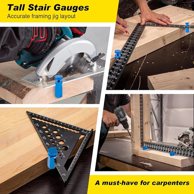 Tall Stair Gauges For Framing Square With Holder, Stair Guages Knobs Tool For Circular Saw Stair Stringer Layout Tool