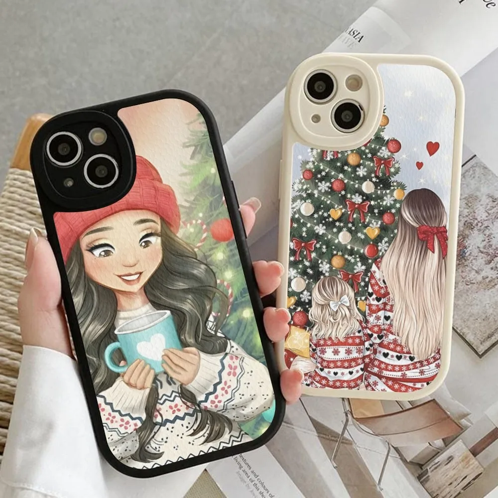 Beautiful Girl Merry Christmas Phone Case Hard Leather For IPhone 16 15 14 13 12 Mini 11 14 Pro Max Xs X Xr 7 8 Plus Fundas