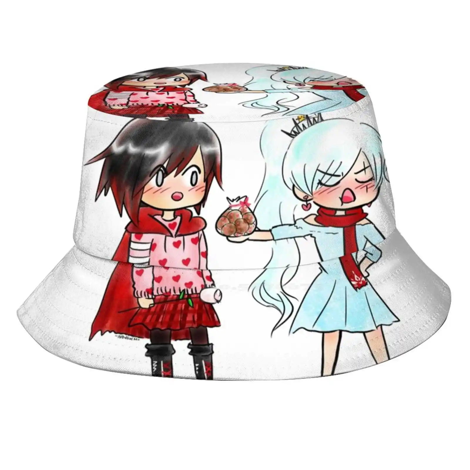 Whiterose Valentine Sun Cap Fisherman Hat Bucket Hats Ruby Rose Weiss Schnee Valentine White Rose