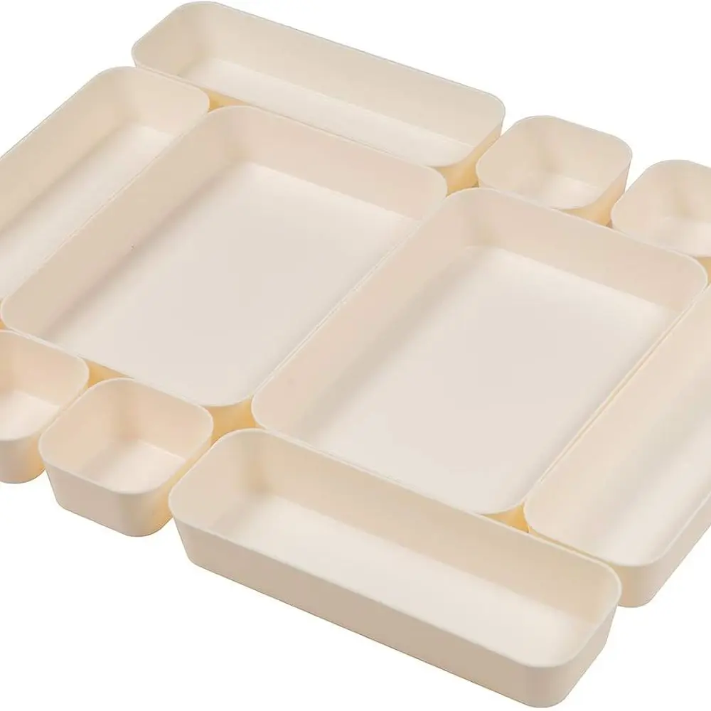 

12-Piece Beige Plastic Desk Organizer Set for Makeup, Bathroom, Office, and Kitchen Storage