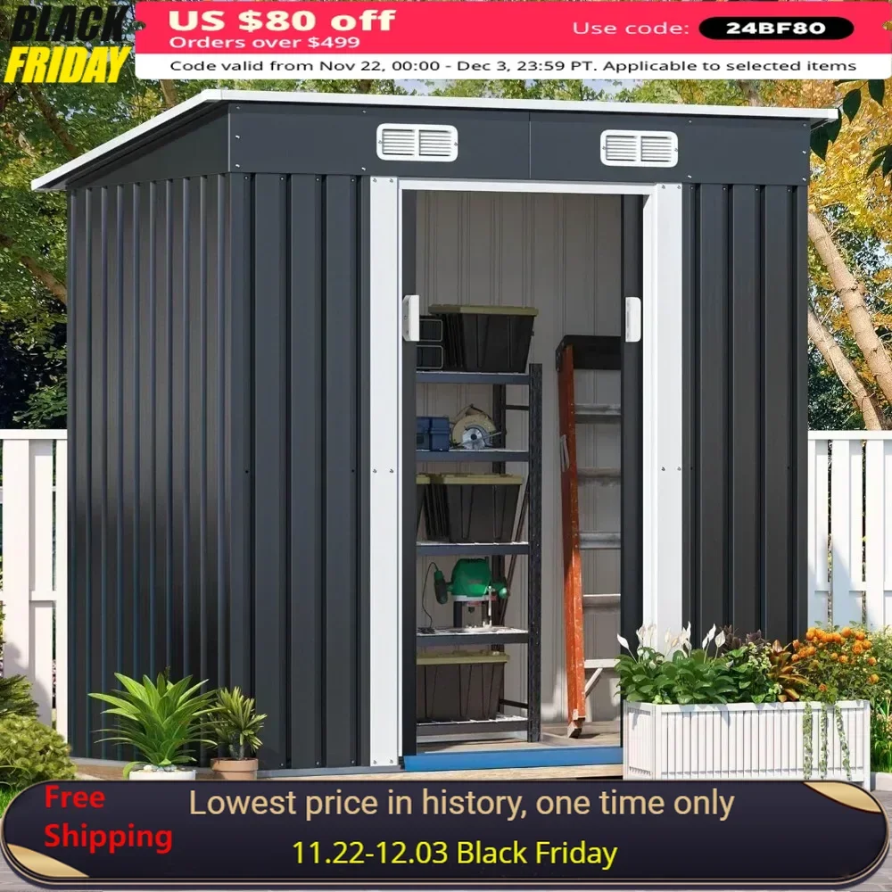 

Patio Garden Buildings 6 X 4 Sheds & Outdoor Storage Garden Shed Tool Metal Outdoor Storage Shed With Sliding Doors for Backyard