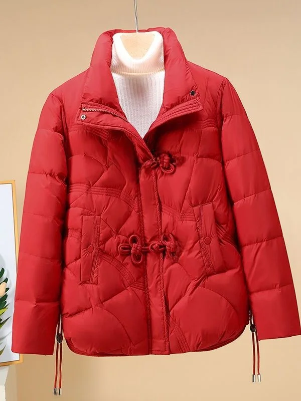 

Red Cotton Jaet Women's Ethnic Sle Button New Chinese Sle Outerwear ort Little Fraance Sle Small Size Autumn Wint...