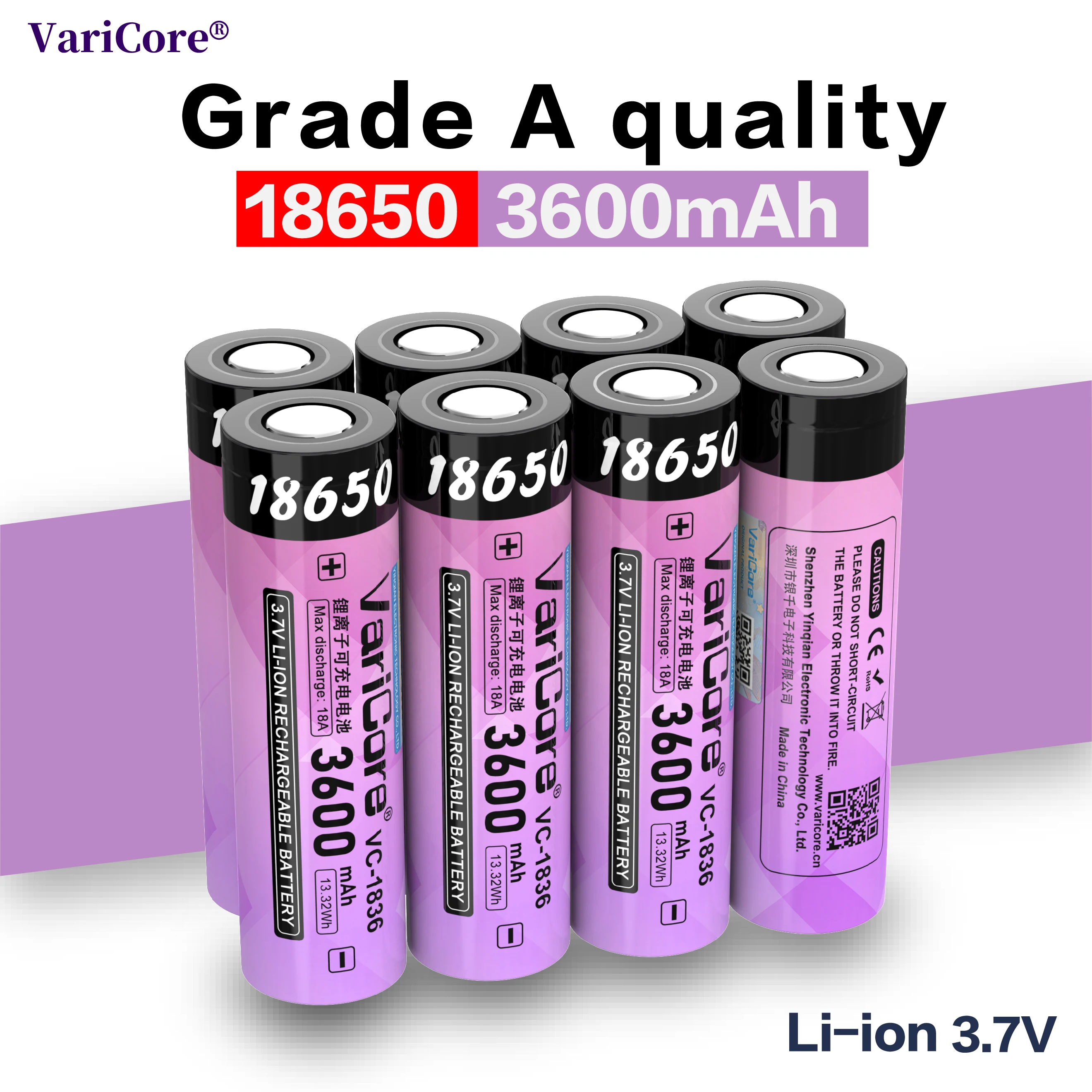 18650 بطارية ليثيوم أيون 3.7 فولت 3600 مللي أمبير جودة الفئة أ يمكن شحنها آمنة ودائمة دورة طويلة العمر VariCore VVV #2