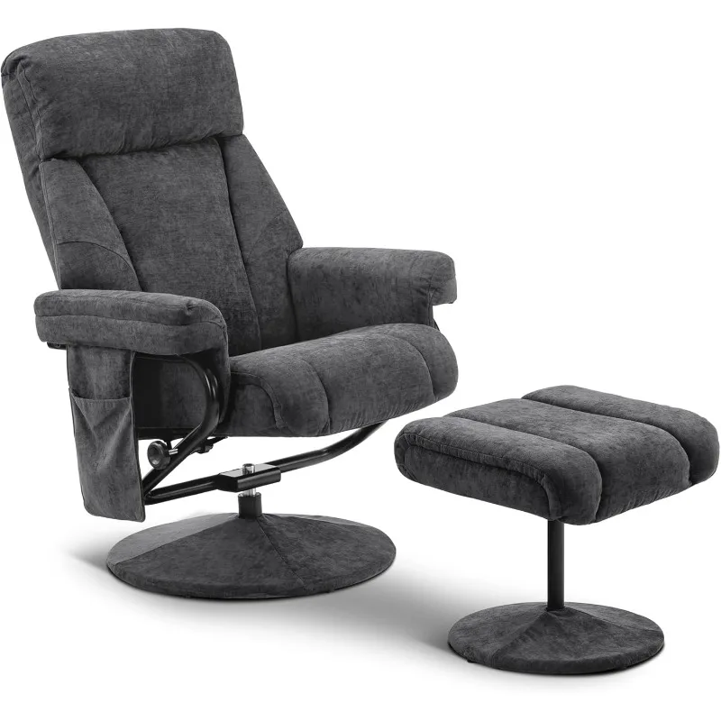 Swivel Recliner with Ottoman, Chenille Fabric TV Chair with Vibration Massage, Ideal for Small Space, Living Room & Bedroom