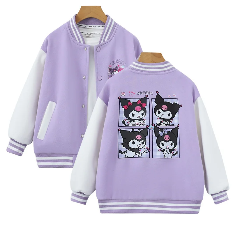 Kuromi Kids Baseball Uniform Cotton Long Sleeve Sanrio Cartoon Casual Jacket Cute Student Coat Anime Spring Autumn Top Girl Gift