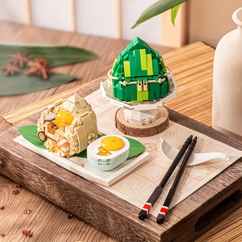 Creative Chinese Style Morning Tea Snack Building Blocks Delicious Food Set Model Diy Mini Bricks Children Toys Holiday Gifts