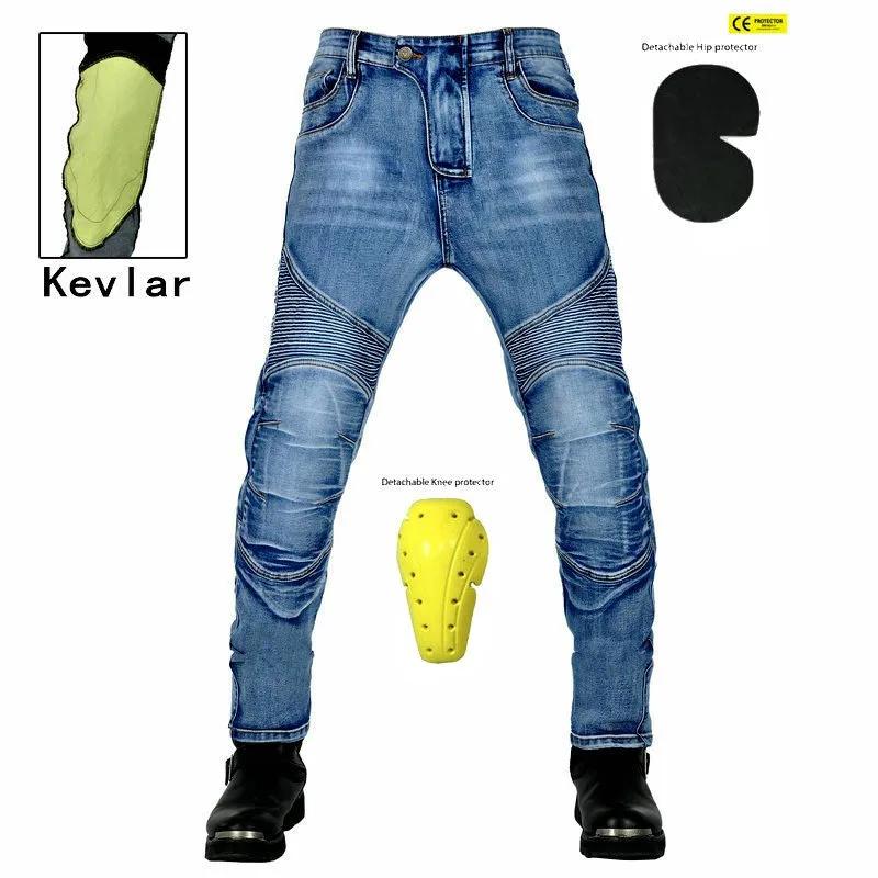 Men's Motorcycle Pants Retro Casual Drop-proof Pants, Elastic Cycling Pants, Anti-fall Kevlar Tear-resistant Locomotive Pants