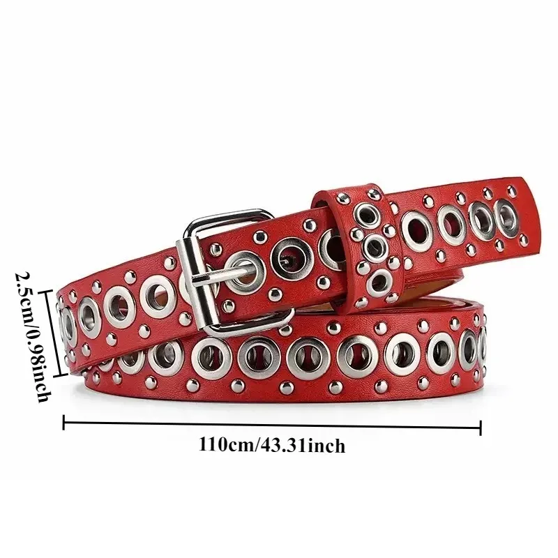 New European  American Style Metal Eyelet Stud Belt Fashionable Versatile Decorative Belts High-End Women's Buckle Belt view 2