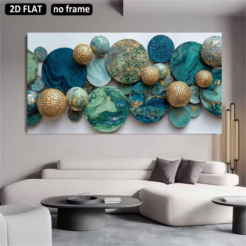 2D Flat, 1pc Large Modern Abstract Marble Texture Golden Sphere Wall Art - Wide Suitable for Interior Decoration Canvas, Unframe