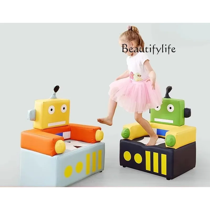 BJ Cartoon Train Single Sofa Leather Combination Early Education Soft Single Stool Lazy Soft Bag Chair