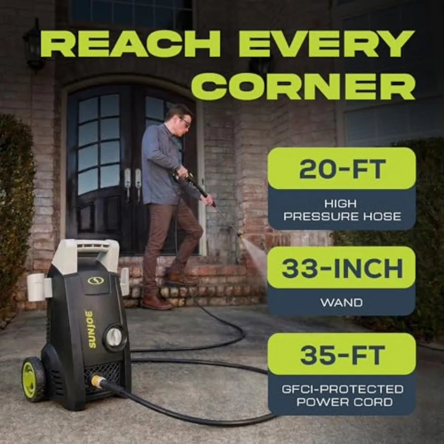 Electric Prure Washer with 11-Amp Motor and 1.1 GPM, - Portable Water Cleaner with Adjustable Spray Wand for Car, Garden, and P