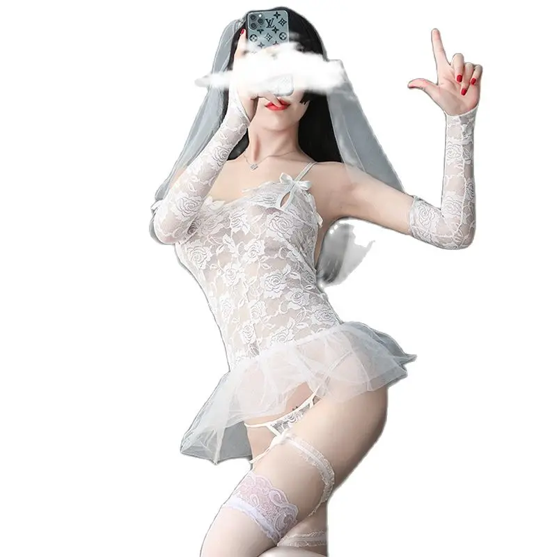 

Ladies Sexy Bridal Lingerie Perspective Temptation Sexy Lace Mesh Suit Cosplay Women's Suit