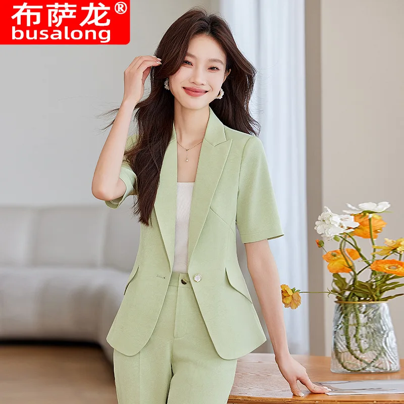 2025New Summer Small Blazer Jacket for Women Short Sleeve Professional Pants Two-Piece Set Workwear Goddess High-End