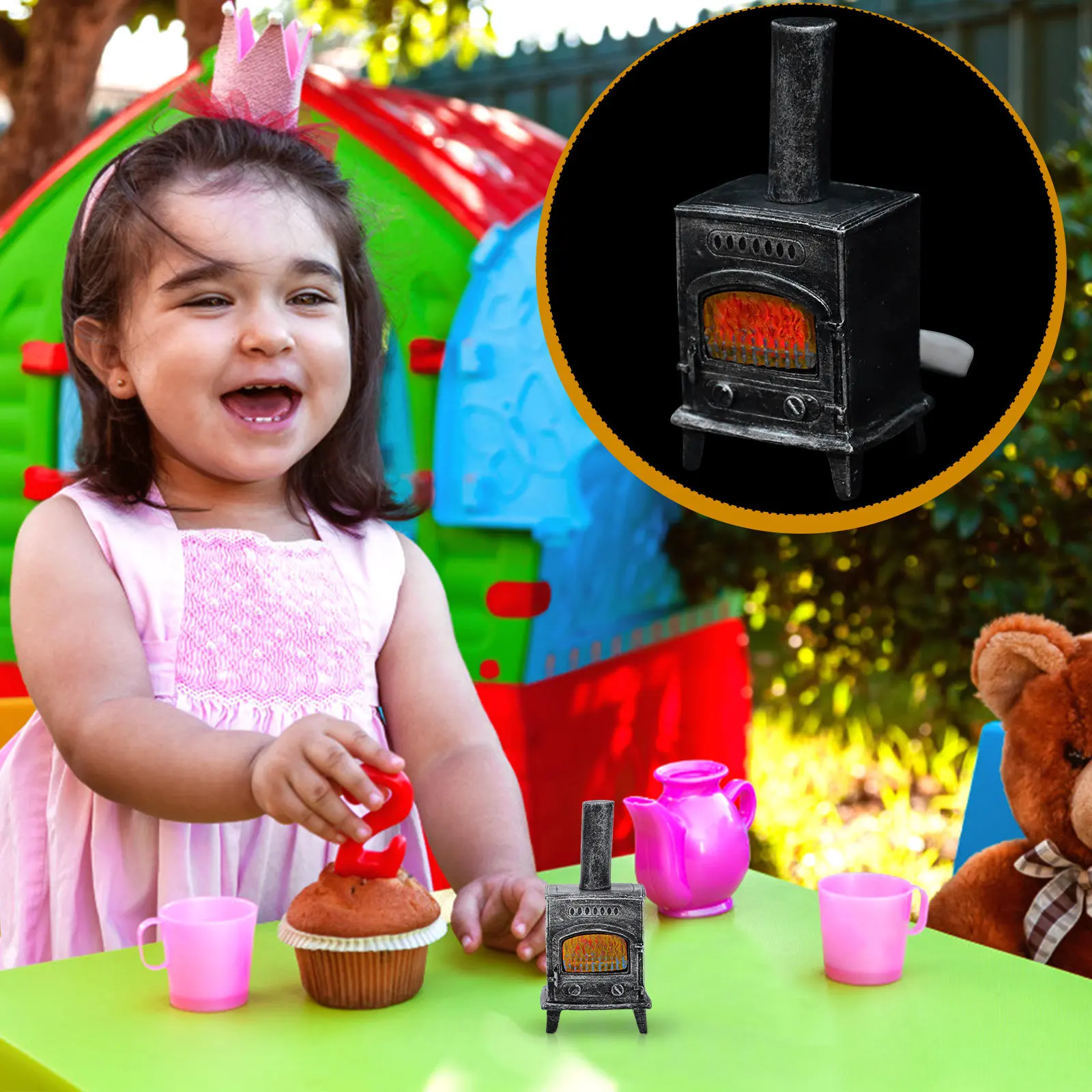 

Resin Fireplace Ornament Miniature Chimney Furniture Decor Home Decoration Dollhouse Accessory Battery Operated Light Simulation