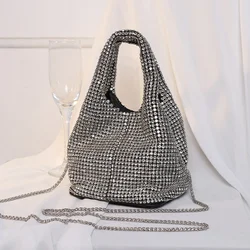 Bolsa de ombro feminina cheia de diamante, bolsa de balde, bolsa de corrente feminina, mensageiro, novo, 2022