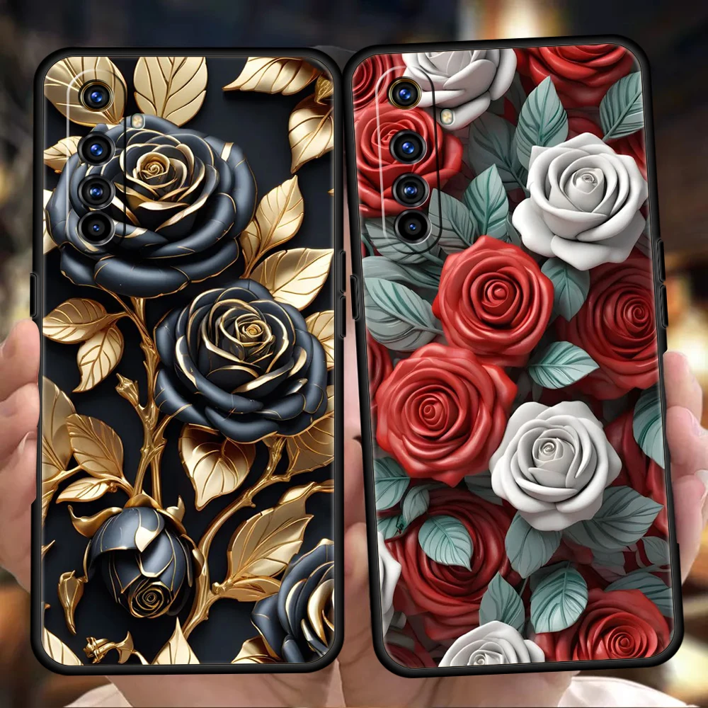 Luxury Flower Phone Case for Oppo A17 A12 A57 A74 A16 Find X5 X6 A52 A53 A54 A15 Reno 6 Z 7 Pro A9 2020 5G Silicone Shell Capas