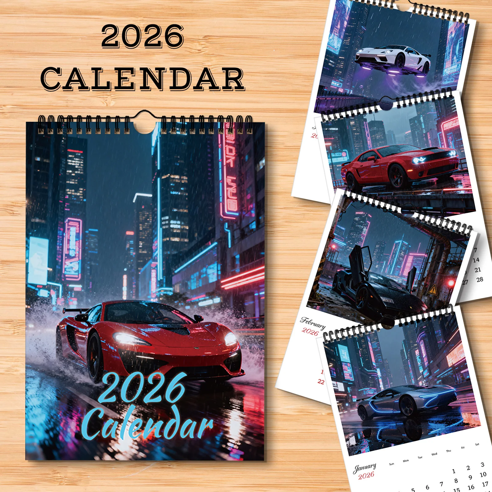 

1 шт. 2026 ежемесячный календарь с автомобилем, большой роскошный автомобильный календарь, размер А4, декор настенного календаря, идеально подходит для декора дома и офиса