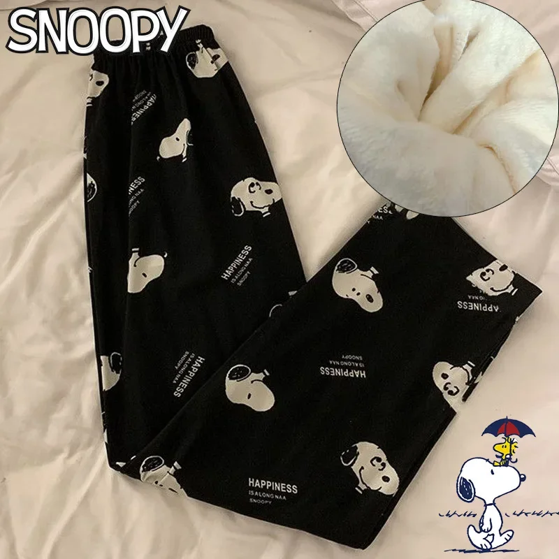 Snoopy Pajamas Women Autumn Winter Warm Pants Flannel Sleepwear Trendy New Comfortable Kawaii Loose Large Home Pants Clothes 4XL