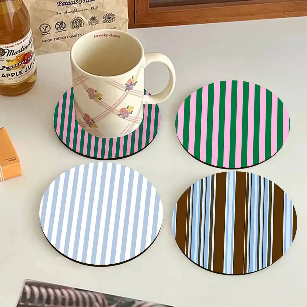 Stripe Wooden Coasters Heat-resistant And Non-slip Suitable For Restaurants And Cafes And Make Great Holiday Gifts